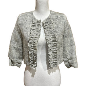 Aqua Cropped Tweed Jacket with Ruffle Detail Size Large - EUC